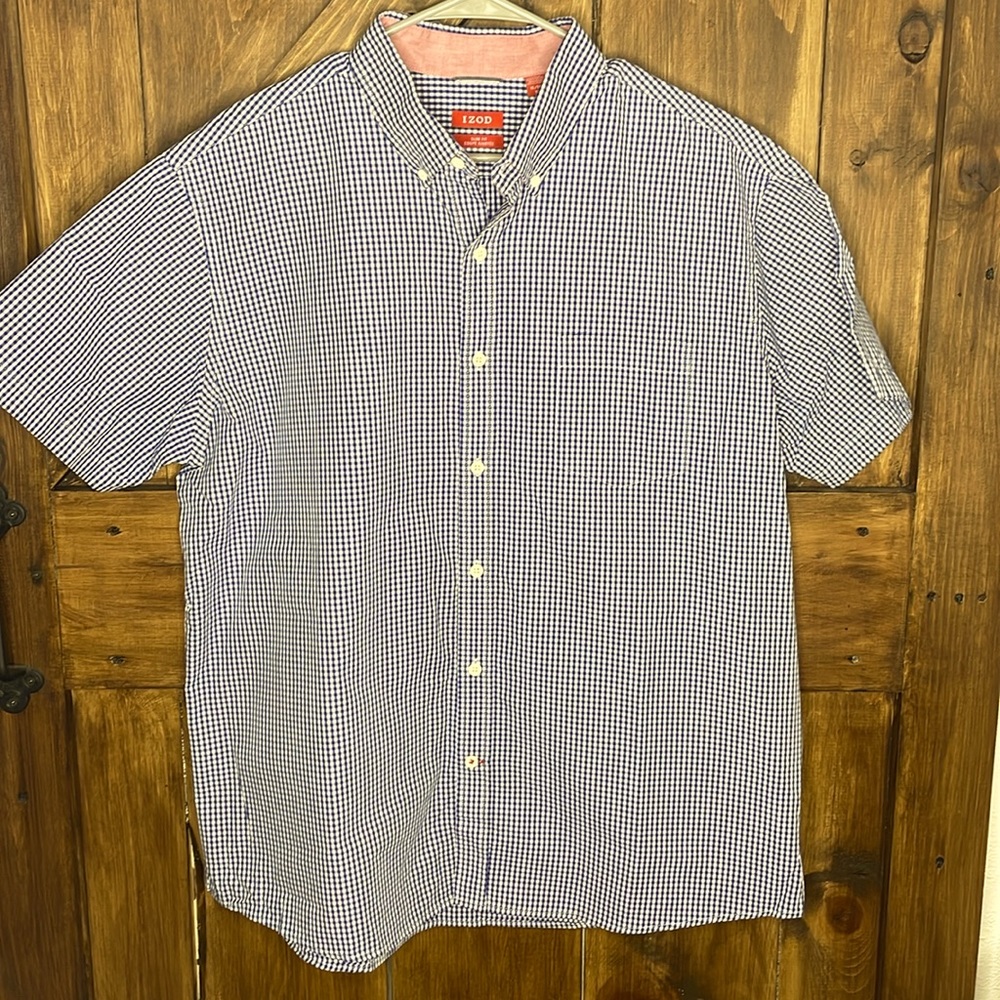 Izod Mens Button Down Blue Plaid XL